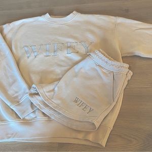 SIX STORIES Wifey Crewneck & Shorts Set - Size Small - Champagne